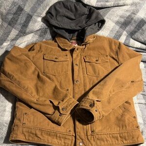 Levi's Men's Brown Canvas Hooded Field Jacket with Dark Gray Hood